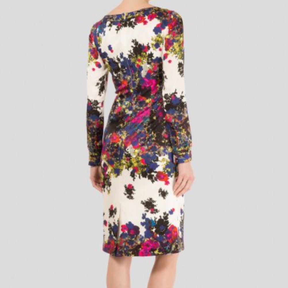 EUC Erdem Floral Silk Sheath Long Sleeve Dress Size 14 US - Picture 2 of 10